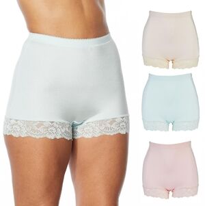3-Rhonda Shear Lace Trim High-Waisted Panties - White, Lavender, Pink Large